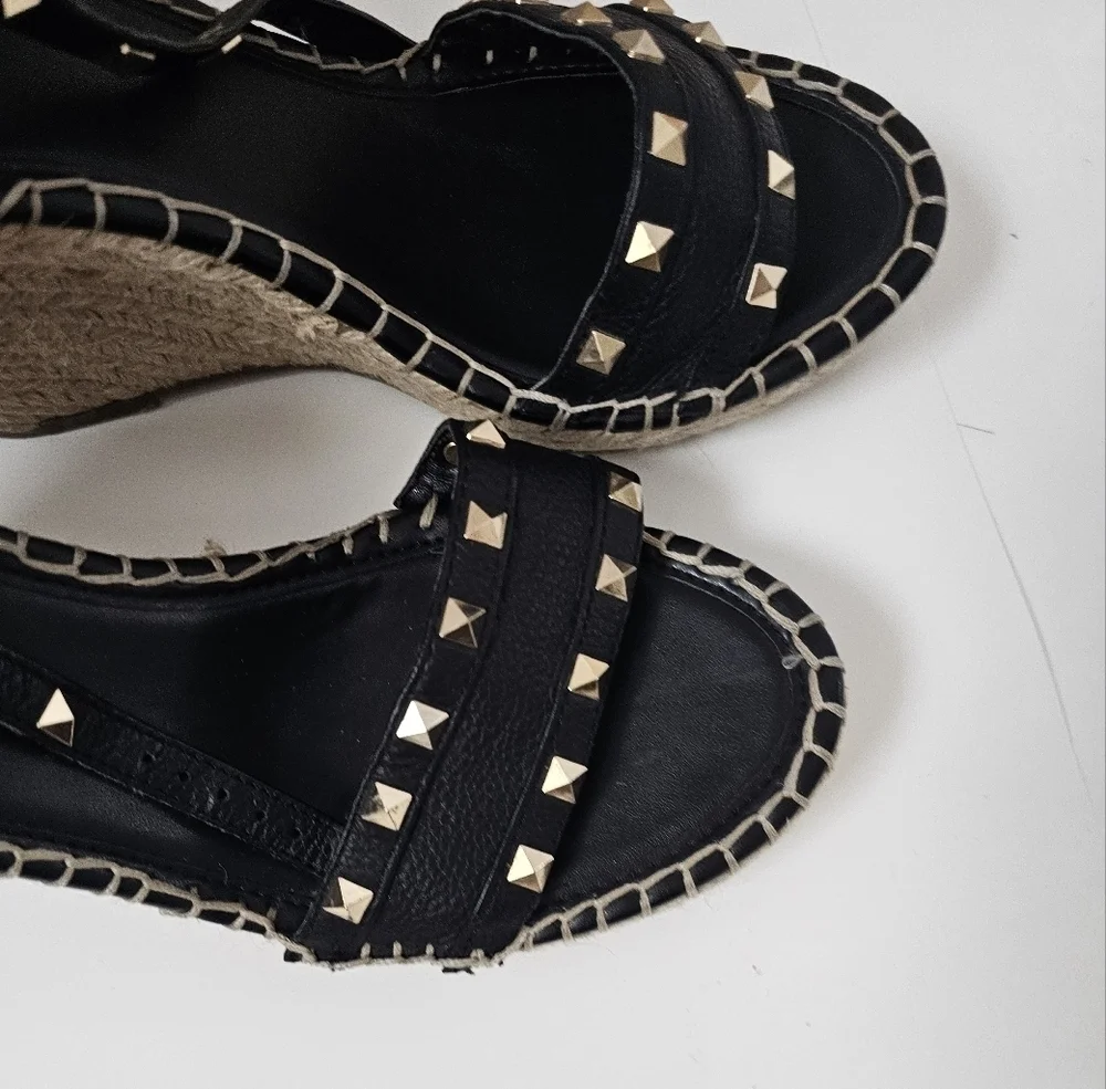 Black Studded Espadrille Wedge sandals